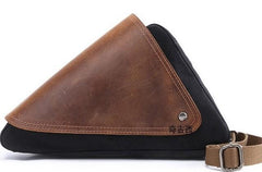 Mens Waxed Canvas Leather Triangular Side Messenger Bag Canvas Courier Bags for Men