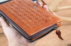 Genuine Leather Mens Cool Braided Wallet Long Leather Wallet Clutch Wristlet Wallet for Men