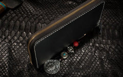 Handmade Leather Python Skin Mens Chain Biker Wallet Cool Leather Wallet Long Phone Wallets for Men