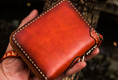 Handmade leather God Mahakala billfold biker wallet clutch zip wallet brown tooled - EverHandmade