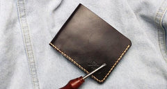 Leather Mens billfold Coffee Front Pocket Bifold Small Wallets Card Wallet for Men