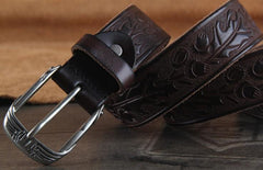 Genuine Leather Punk Rock Biker Tooled Floral Trucker Mens Belt Men Black Coffee Belt for Men