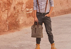 Mens Gray Canvas Briefcase Handbag Work Bag Business Bag for Men
