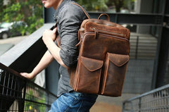 Cool Brown Leather Mens Backpack Travel Backpacks Laptop Backpack for men