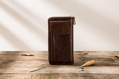 Cool Leather Mens Coffee Long Zipper Clutch Wallet Long Wallet for Men