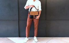 Handmade Cool Leather Mens Small Messengers Bag Shoulder Bags for Men
