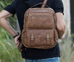 Brown Mens Leather Backpacks Travel Backpacks Laptop Backpack for men