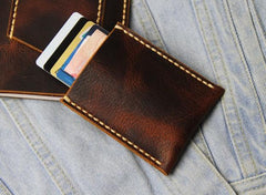 Leather Mens Slim Front Pocket Wallets Coffee Leather Cards Wallet for Men