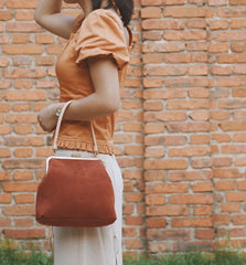 Vintage Leather Womens Frame Handbag Frame Purse Handbag for Women