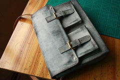 Handmade Vintage Leather Mens Cool Messenger Bags Gray Shoulder Bag for Men