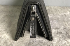 Genuine Leather Mens Cool Long Leather Wallet Zipper Clutch Wristlet Wallet for Men