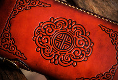 Handmade leather brown biker wallet clutch zip long wallet leather men phone - EverHandmade