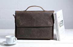 Vintage Coffee Leather Mens Briefcases Work Bag Laptop Bag Business Bag for Men