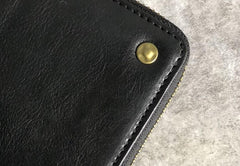Genuine Leather Mens Cool Long Leather Wallet Zipper Clutch Wristlet Wallet for Men