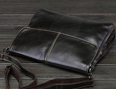 Cool Small Black Leather Mens Messenger Bag Shoulder Bag for Men