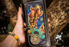 Handmade leather carp biker wallet clutch zip long wallet brown leather men phone - EverHandmade