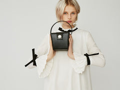 Cute Leather Black Womens Mini Box Purse Handbag Barrel Shoulder Bag for Women