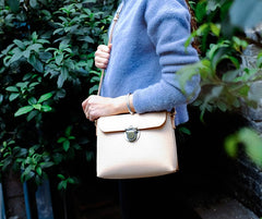 Handmade Leather Beige Womens Vintage Crossbody Purse Shoulder Bag for Women