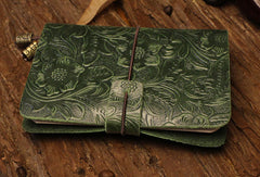Handmade billfold Bifold Leather Trip Travel Notebook Wallet Floral Leather billfold Wallet For Men Women - EverHandmade
