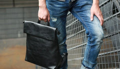 Cool Black Mens Leather Backpack Travel Backpacks Laptop Backpack for men