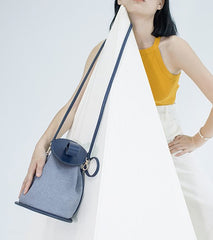 Cute Yellow Leather Womens Mini Bucket Purse Handbag Barrel Shoulder Bag for Women