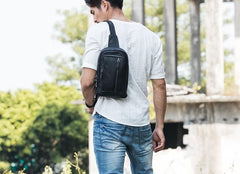 Leather Mens Black Shoulder Sling Backpack Sling Bag Sling Backpack for men