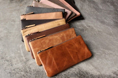 Vintage LEATHER Womens Long Clutch Wallet Zipper Slim Long Wallet FOR Women
