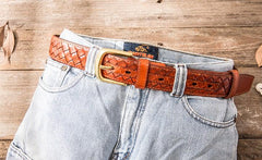 Handmade Cool Braided Leather Mens Belt Leather Belt for Men