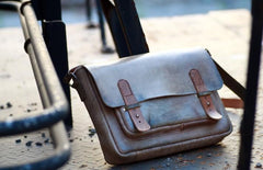 Handmade Vintage Leather Mens Messenger Bags Coffee Shoulder Bags for Men