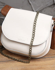 Cute White LEATHER Flip Chain Side Bag Handmade WOMEN Saddle Phone Crossbody BAG Purse FOR WOMEN