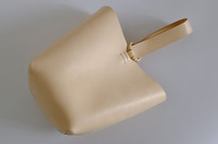 Handmade Leather Beige Womens Wristlet Purse Bucket Purse Barrel Shoulder Bags for Women