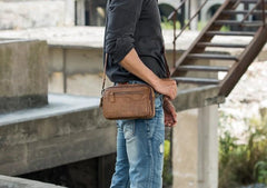 Cool Leather Mens Small Side Bag Messenger Bags Shoulder Bags for Men