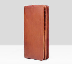 Handmade men long leather wallet clutch men bifold vintage gray brown long wallet for him - EverHandmade