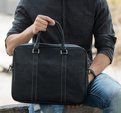 Cool Black Leather Mens Briefcase Work Bag Laptop Bag Business Bag for Men
