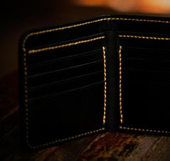 Handmade Leather Chinese Black&White Tooled Small Wallet Mens billfold Wallet Cool Leather Wallet for Men