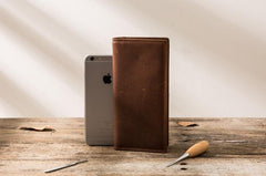 Cool Vintage Slim Mens long Wallet Leather Wallet Bifold Long Wallets for Men