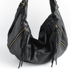 Vintage Black WOMENs LEATHER Hobo Handbag Fashion Hobo Shoulder Bag FOR WOMEN