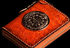 Handmade leather Mens Tibet Small biker chain wallet zipper billfold Chain Wallet for Men - EverHandmade