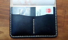 Mens Leather Slim Passport Wallets Leather billfold Small Travel Wallet for Men