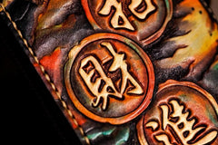 Handmade Leather Mens Tooled Monster Chain Biker Wallets Cool Leather Clutch Wallets Long Wallets for Men