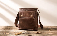 Cool Small Leather Coffee Mens Messenger Bags Shoulder Bags for Men