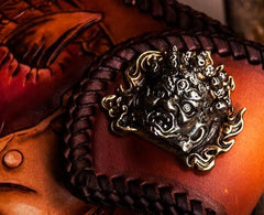 Handmade Leather Tooled Buddha&Demon Mens Chain Long Biker Wallet Cool Leather Wallet With Chain Wallets for Men