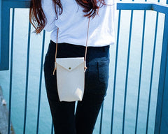 Handmade Leather Beige Womens Small Phone Crossbody Purse Shoulder Bag for Women