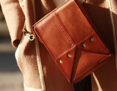 Handmade Vintage Brown Leather Mens Box Bag Shoulder Bag Messenger Bag for Men