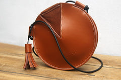 Cute LEATHER WOMEN SHOULDER Circle BAG Crossbody Round Purses FOR WOMEN