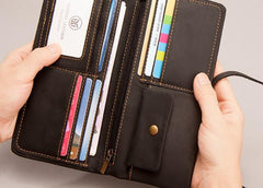 Vintage Leather Long Wallets for men Bifold Men Long Wallets
