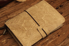 Handmade billfold Bifold Leather Trip Travel Notebook Wallet Floral Leather billfold Wallet For Men Women - EverHandmade