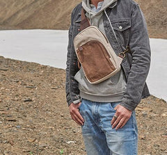 Cool Canvas Gray Mens Sling Bag Chest Bag One Shoulder Pack for men