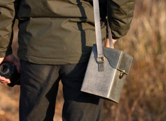 Handmade Gray Leather Mens Small Box Bag Shoulder Bag Messenger Bag for Men