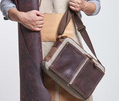 Mens Leather Canvas Gray Cool Messenger Bag Side Bag Shoulder Bag for Men